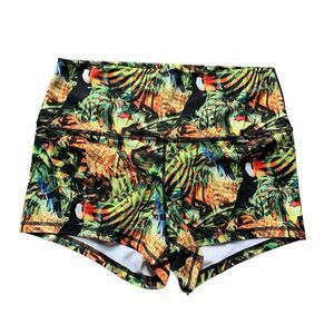 Peachy Tropical Print Spandex Shorts XL